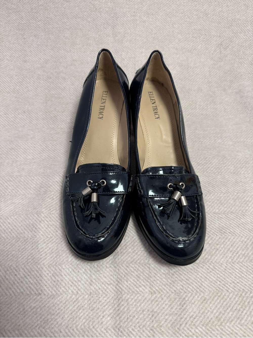 Ellen Tracy Dark Blue Patent Tassel Loafers